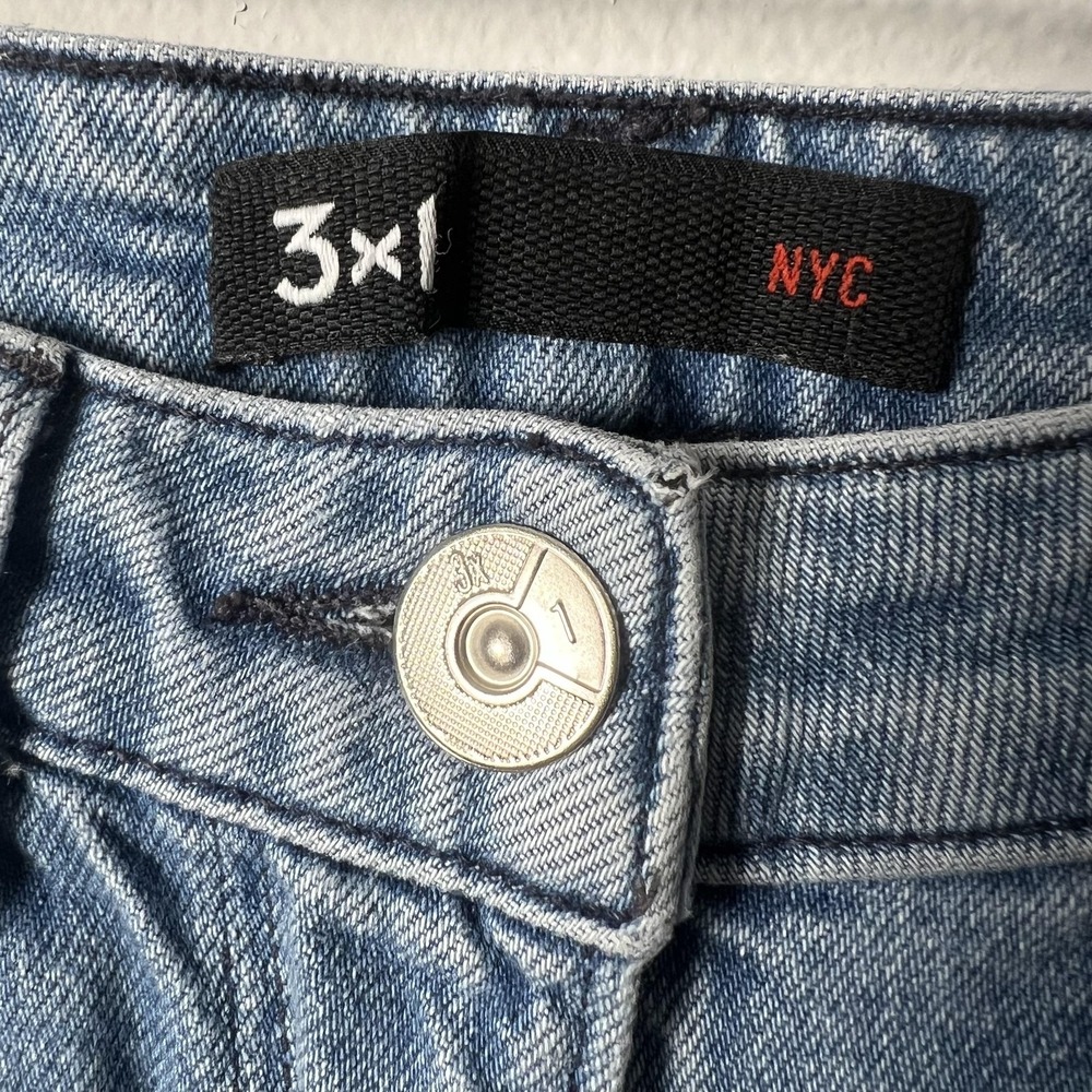 3x1 Jeans Womens 26 Blue Elkhorn Cropped Distressed Raw Hem Cutout Detail USA - Picture 6 of 10
